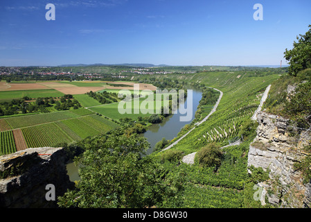 Allemagne, Bade-Wurtemberg, près de Besigheim, terrasses, vignoble, village road Banque D'Images