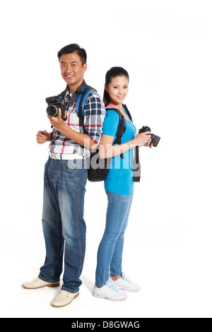 Jeune couple voyageant et exerçant son appareil photo Banque D'Images