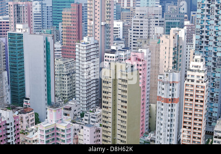 Forte densité de gratte-ciel dans le quartier de Wan Chai de l'île de Hong Kong Banque D'Images