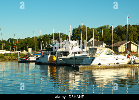 Bateaux à quai dans une marina dans la matinée Banque D'Images