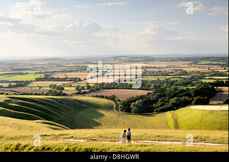 Au cours de la nord-ouest au complexe préhistorique d'Uffington White Horse Hill, en Angleterre. Coupe glace crêtes de l'Escalier du Géant Banque D'Images