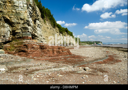 Les strates de roche Lavernock Point, à Penarth à Vale of Glamorgan, Pays de Galles, Royaume-Uni. Banque D'Images