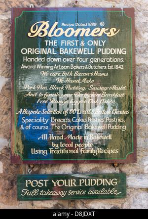 Signer pour Bakewell Pudding shop Original Bloomers de Bakewell, Derbyshire, Angleterre. Banque D'Images