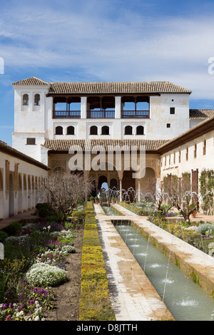 Le Patio de la Acequia, Generalife, l'Alhambra, Grenade, Espagne Banque D'Images