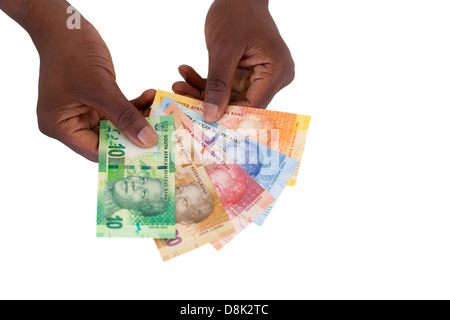 South African man holding de nouveaux billets de banque Banque D'Images