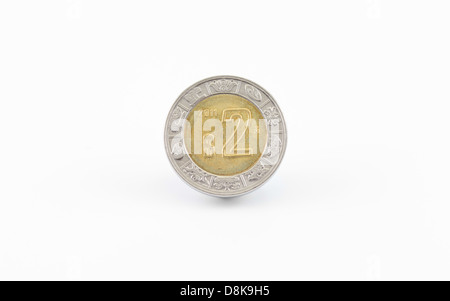 Peso mexicain 2 coin vue avant isolated on white Banque D'Images