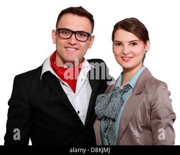 Portrait d'un jeune couple heureux isolé sur fond blanc Banque D'Images