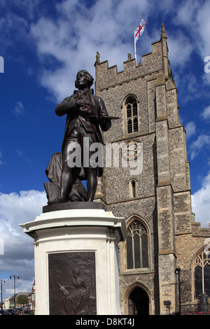 Statue de l'artiste Thomas Gainsborough et Suffolk St Peters Church, Market Hill, Sudbury, comté de Suffolk, Angleterre, Grande-Bretagne Banque D'Images