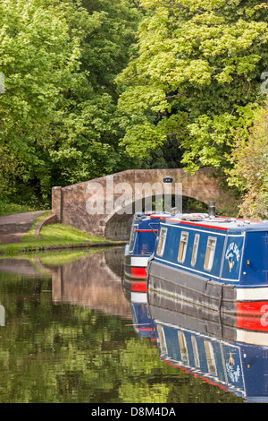 Narrowboats amarré sur les états-majors & Worcester, Canal de Jonction Storton, Staffordshire, England, UK Banque D'Images