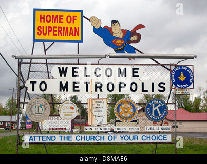 Bienvenue à l'Illinois Accueil Metropolis de Superman Sign Banque D'Images