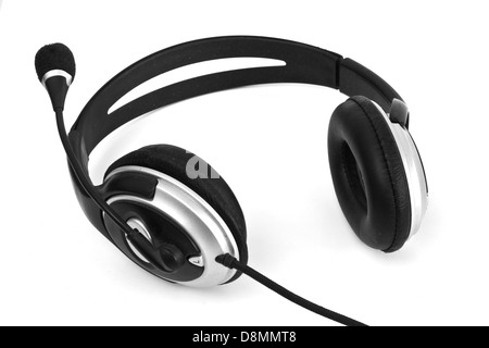 Black headphones isolated on white Banque D'Images