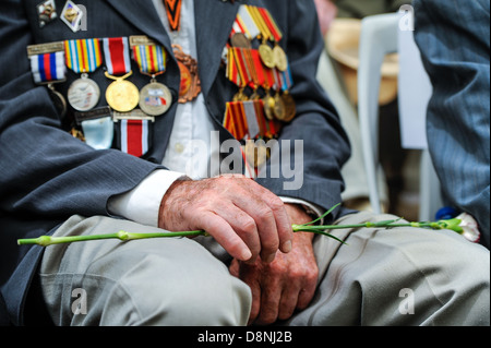 La Deuxième Guerre mondiale, les anciens combattants soviétiques lors de célébration du 9 mai, jour de la victoire à Jérusalem, Israël, le 9 mai, 2013 Banque D'Images