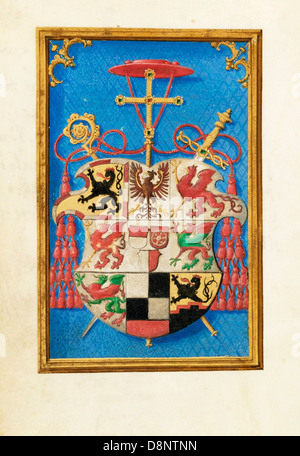 Simon Bening, blason du Cardinal Albrecht von Brandenburg 1525-1530 Huile sur toile. Couleurs, tempera, peinture or et feuille d'or Banque D'Images