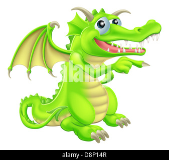 Une illustration d'un dragon cute cartoon mascot debout et de pointage Banque D'Images