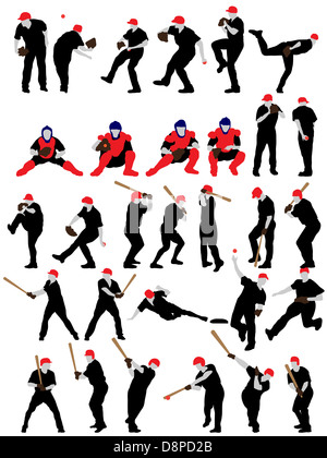 Jeu de baseball détails silhouettes de l'athlète. EPS entièrement modifiable 10 vector illustration. Banque D'Images