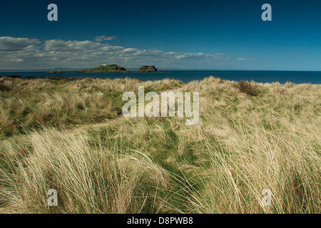 Fidra Phare près de Yellowcraigs, East Lothian Banque D'Images