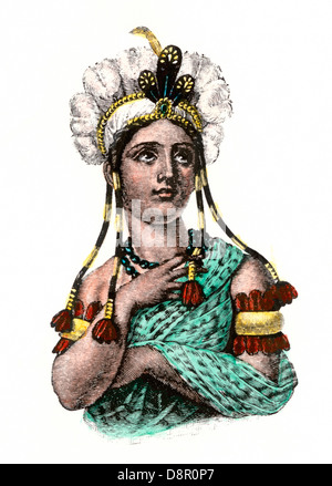 Dona Marina, La Malinche, interprète natif de Hernando Cortes dans la conquête espagnole du Mexique aztèque. À la main, gravure sur bois Banque D'Images