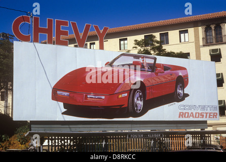 Chevrolet Corvette billboard sur le Sunset Strip à Los Angeles vers 1986 Banque D'Images