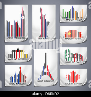 Ensemble d'étiquettes codes barres de couleur réalisés dans le pays Banque D'Images