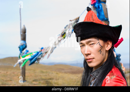 L'homme en costume de Mongolie Banque D'Images