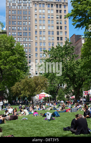 Scène du parc sur la pelouse au Madison Square Park, à Manhattan, New York, NY, USA, sur une belle journée de printemps. Banque D'Images