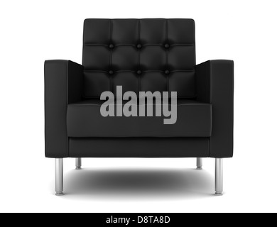 Fauteuil en cuir noir isolated on white Banque D'Images