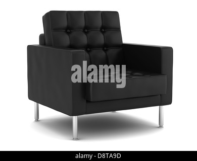 Fauteuil en cuir noir isolated on white Banque D'Images