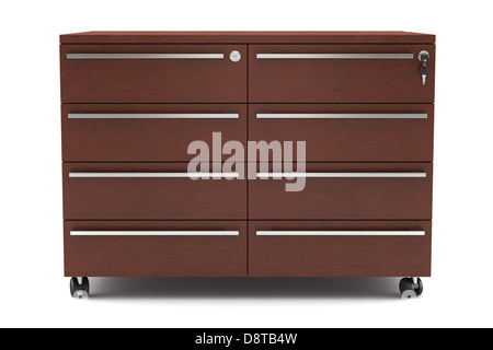 Commode en bois isolé sur blanc Banque D'Images