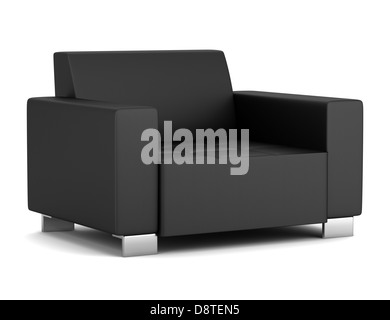 Fauteuil en cuir noir isolated on white Banque D'Images