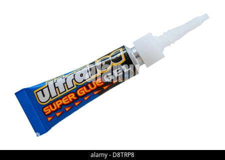 Un tube de résistance ultime ultraloc super glue sur fond blanc Banque D'Images