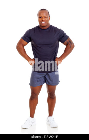 Sportive gaie african man posing on white background Banque D'Images