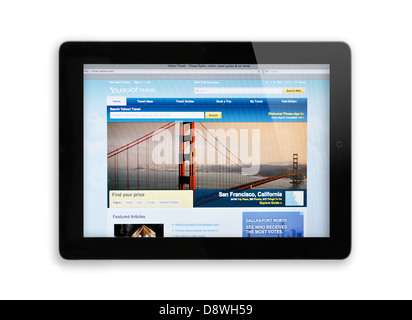 Montrant l'écran de l'iPad en ligne site web Yahoo Travel - Voyage d 'information Banque D'Images