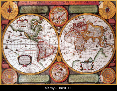 Ancienne carte du monde, 1636 Banque D'Images