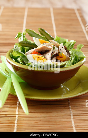 Le poulet et les asperges salade mixte Banque D'Images