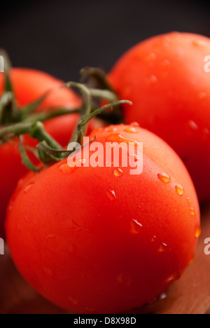 Bouquet de mûres et juteuses humides vine tomatoes Banque D'Images