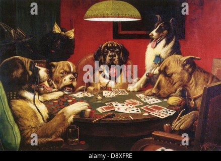 Les chiens jouant au poker par Cassius Marcellus Coolidge Banque D'Images