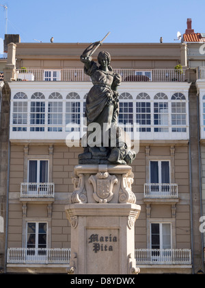 Maria Pita statue à la place de Maria Pita, La Corogne, Galice, Espagne, Europe Banque D'Images