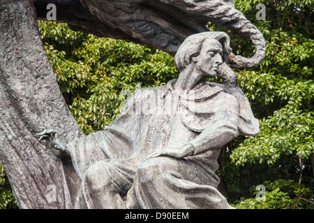 Statue en bronze de Frédéric Chopin par Wacław Szymanowski dans parc Lazienki Royal Łazienki Królewskie Varsovie (). Banque D'Images