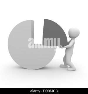 Un personnage créé un diagramme circulaire avec trimestre zone grise. Banque D'Images