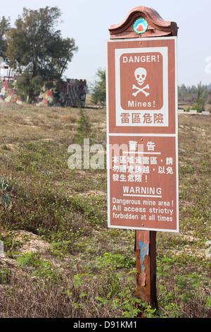 Signe de mines. Kinmen National Park, comté de Kinmen, Taiwan Banque D'Images