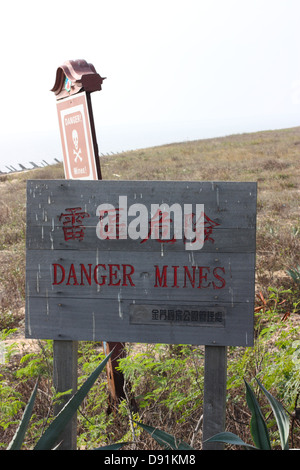 Signe de mines. Kinmen National Park, comté de Kinmen, Taiwan Banque D'Images