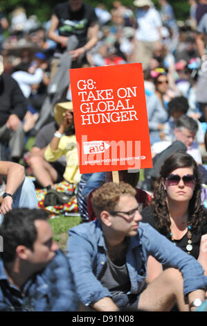 Hyde Park, London, UK. 8 juin 2013. Les gens avec des bannières à la grande si rassemblement à Hyde Park. Si à Londres, un rassemblement à Hyde Park pour encourager les dirigeants du G8 à adopter des mesures pour lutter contre la faim dans le monde, avec des haut-parleurs et de Danny Boyle Bill Gates et d'hôtes Myleen Klass et Gethin Jones. Crédit : Matthieu Chattle/Alamy Live News Banque D'Images