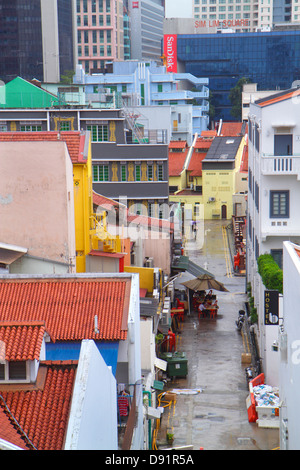 Singapour Little India, bâtiments, allée, vue aérienne au-dessus, vue sur le toit, carrelage en argile, toit, Sing130206006 Banque D'Images