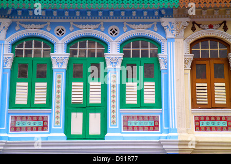 Singapour Little India,Veerasamy Road,shophouse,volets,deux étages,histoire,détail,architecture Sing130206014 Banque D'Images