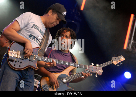 Le symbole - Stanley-Clarke-Wooten - American Electric Bass super groupe sur scène lors du Festival de jazz de Stockholm Banque D'Images