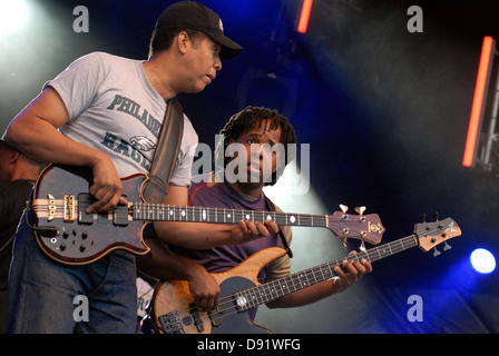 Le symbole - Stanley-Clarke-Wooten - American Electric Bass super groupe sur scène lors du Festival de jazz de Stockholm Banque D'Images