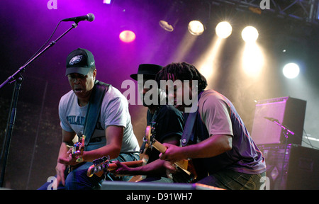 Le symbole - Stanley-Clarke-Wooten - American Electric Bass super groupe sur scène lors du Festival de jazz de Stockholm Banque D'Images