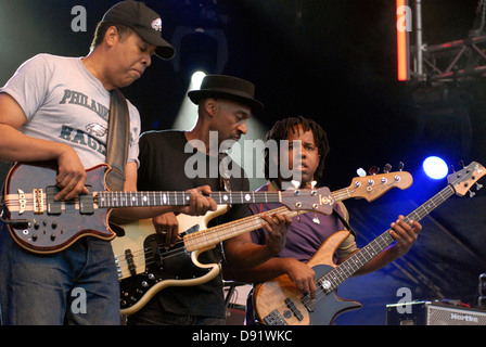 Le symbole - Stanley-Clarke-Wooten - American Electric Bass super groupe sur scène lors du Festival de jazz de Stockholm Banque D'Images