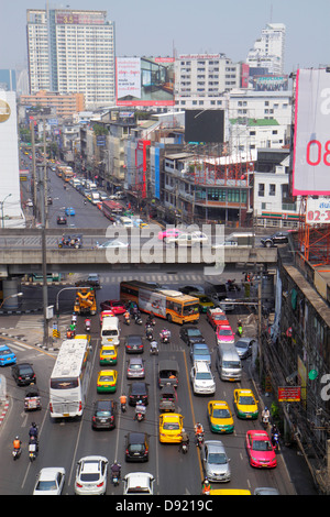Bangkok Thaïlande,Thai,Ratchathewi,Pratunam,trafic,urbain,bus,car,taxi,bâtiments,ville horizon ville paysage urbain,vue aérienne du dessus,visiteurs