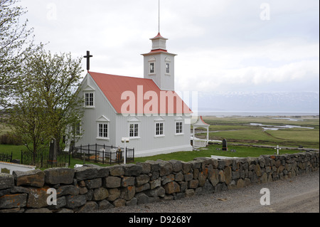 Église en bois, Laufás, Nord de l'Islande, Islande Banque D'Images